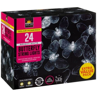 B&M 24 Solar LED Butterfly String Lights - White - Image 2