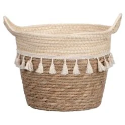 B&M Natural Basket Planter With Fringing