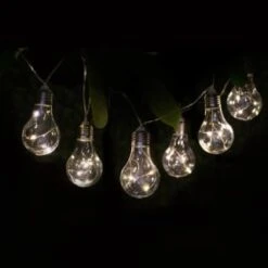 Solar Powered 12 Clear Light Bulb String LED Lights - Warm White
