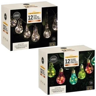 Solar Powered 12 Coloured Light Bulb String LED Lights - Warm White - Image 3