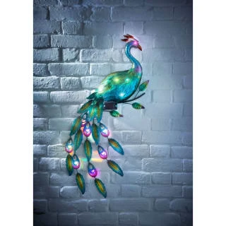 Solar Powered Metal Peacock Wall Art